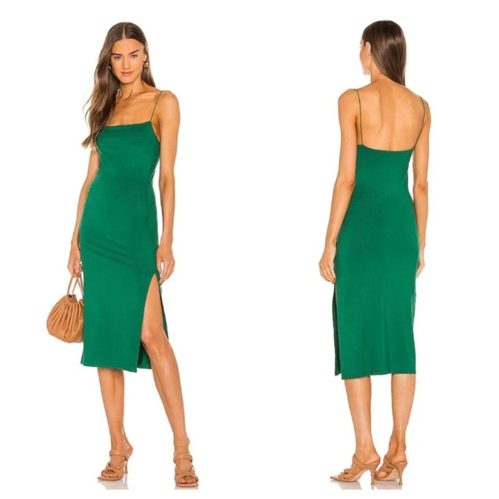 Enza Costa Green Midi Dress M Strappy Side Slit Shelf Bra Fern Viscose USA